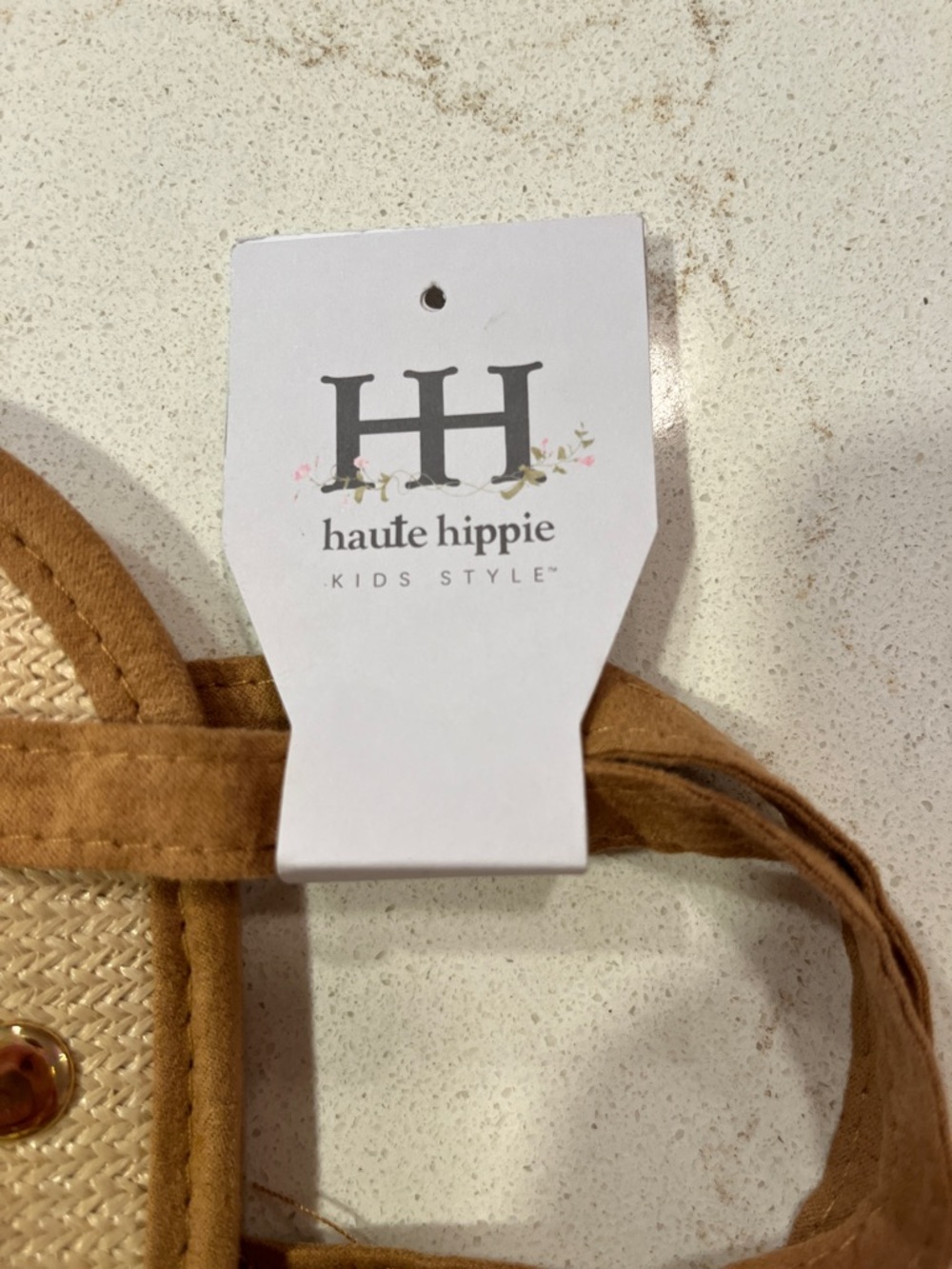Haute Hippie Straw Mini Tote with Tan Trim and Blue Pink Tassel - Picture 2 of 7